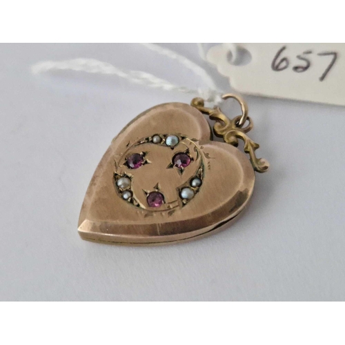 657 - A Gold Back And Front Heart Locket With Garnet And Pearls