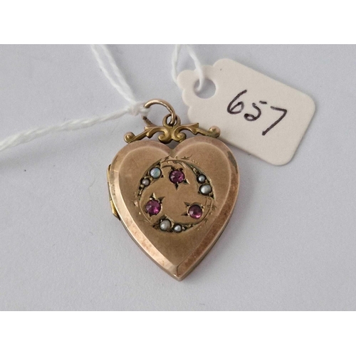 657 - A Gold Back And Front Heart Locket With Garnet And Pearls