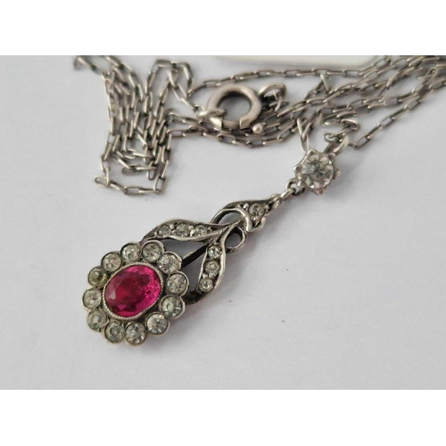 82 - A Antique Silver And Paste Floral Pendant Necklace