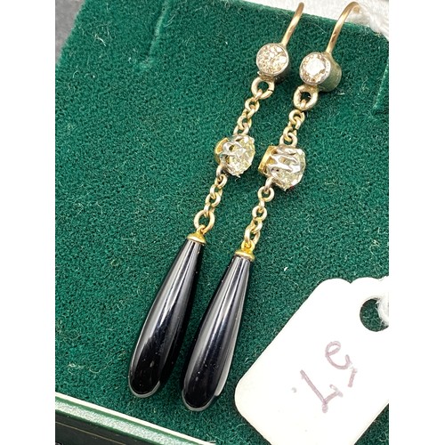 57 - A Pair Of Victorian Gold Diamond And Onyx Drop Earrings Boxed