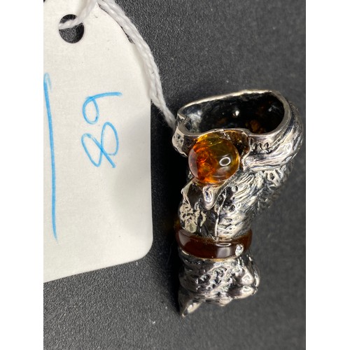 68 - Sterling Silver And Amber Model Of A Cat 3.5Cm High 23.5G