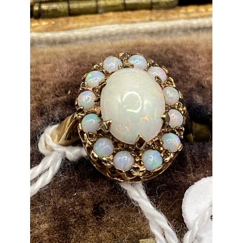 63 - An Antique Opal Cluster 9Ct Ring Size K 3.3G