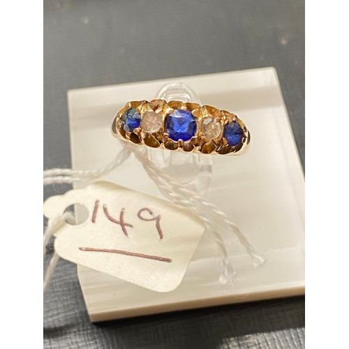 149 - Victorian Five Stone Edwardian Sapphire & Diamond Ring 18Ct H/M Gold Size O 3.6G