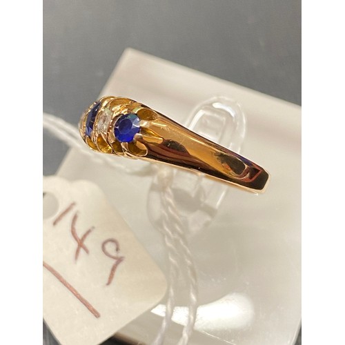 149 - Victorian Five Stone Edwardian Sapphire & Diamond Ring 18Ct H/M Gold Size O 3.6G