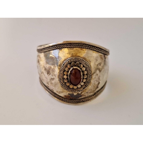 106 - A Good Silver Cuff Bangle With Carnelian Stone