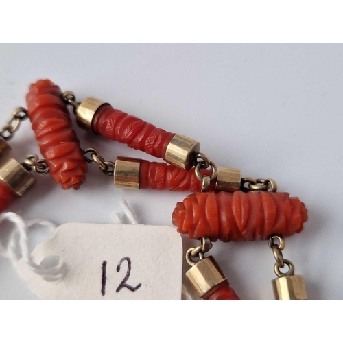 12 - A Early Victorian Gold And Coral Bracelet 6 Inch 20.6 Gms