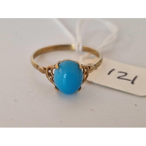 121 - Antique 9Ct Gold Ring Set With A Turquoise Colour Stone, Size W