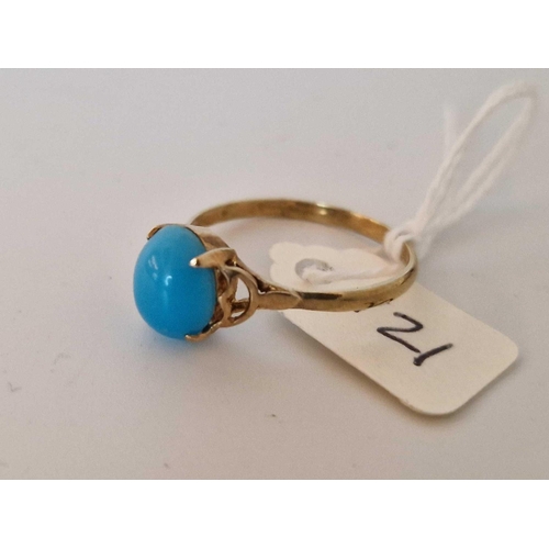 121 - Antique 9Ct Gold Ring Set With A Turquoise Colour Stone, Size W