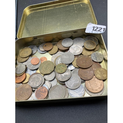 1221 - Interesting Tin Of World Coins