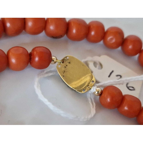 126 - Antique Victorian Coral Bead Necklace, 17.5