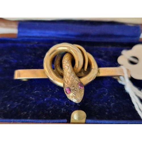 130 - Antique Victorian 9Ct Gold Snake Brooch Presented In Original Box, Goldsmiths, Bristol