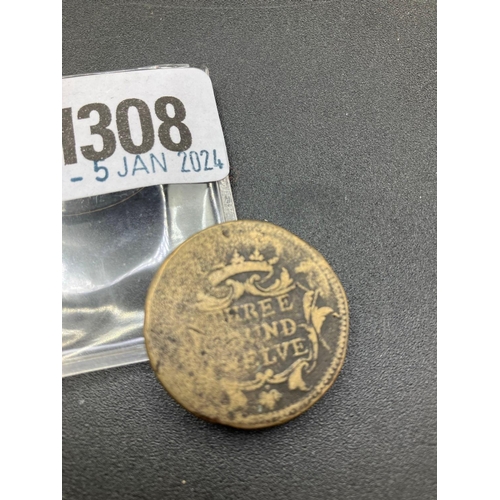 1308 - Three Pound Twelve Brass Coin Weight