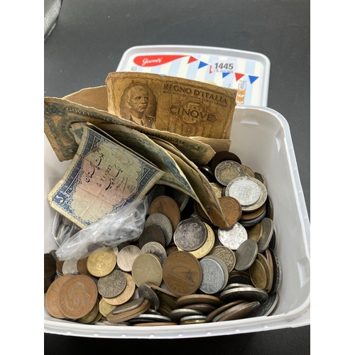 1445 - Tub Of Mixed Coins And Crowns