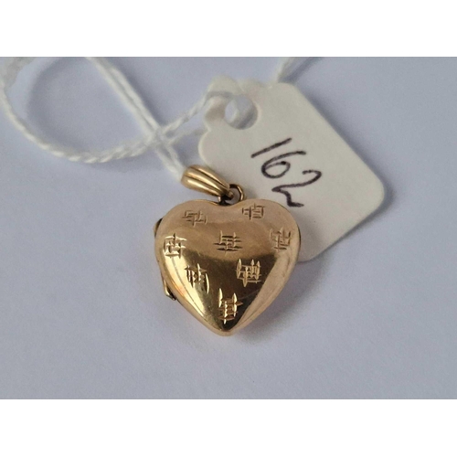 162 - A Engraved Heart Shaped Locket 9Ct 2.8 Gms