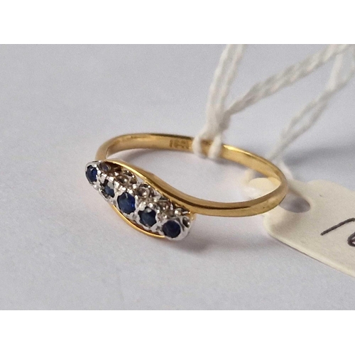 166 - A Five Stone Sapphire Ring 18Ct Gold Size Q 2.2 Gms