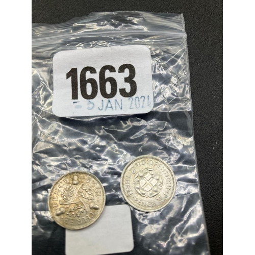 1663 - Two Silver 3 Pence'S 1928 & 1937, Good Grade