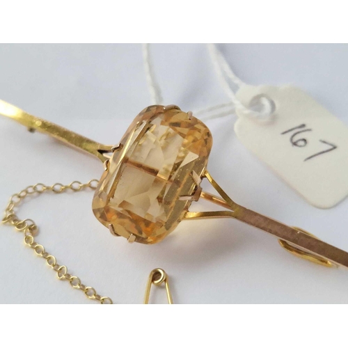 167 - A Large Citrine Bar Brooch 9Ct 7.5 Gms