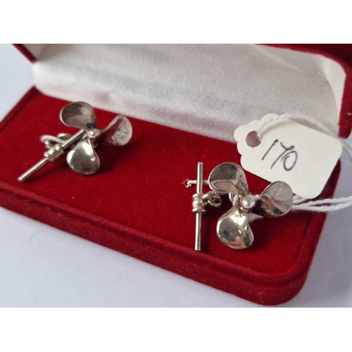 170 - A Cased Pair Of Novelty Silver Propeller Cufflinks 7 Gms