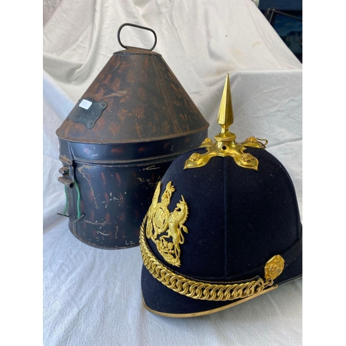 1702 - A Prussian Helmet In A Metal Box