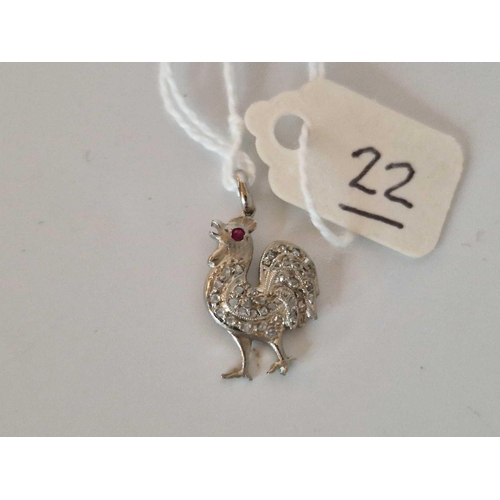 22 - Platinum Diamond Set Cockerel Pendant With Ruby Eye