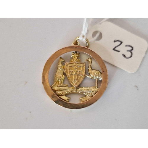 23 - Australian Interest Antique Gold Circular Pendant Depicting The Coat Of Arms For Australia With Aust... 