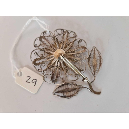 29 - Silver Filigree Flower Brooch