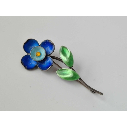 38 - Bernard Instone Silver And Enamel Flower Brooch Marked Bi