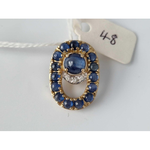 48 - A Cabochon Sapphire And Diamond Pendant 9Ct 4.4 Gms