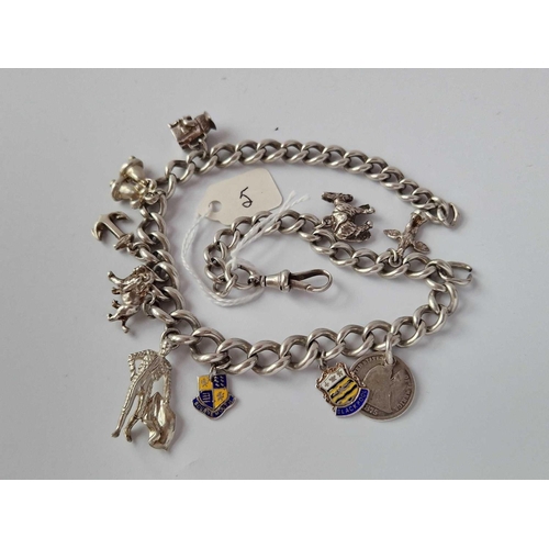 5 - A Silver Albert Style Charm Bracelet 13 Inch 66 Gms