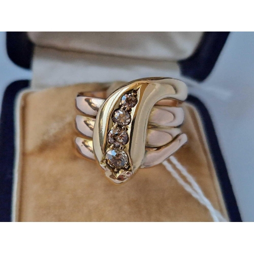 57 - A Victorian Champaigne Colour Diamond Snake Ring 18Ct Gold Size P London 1859 9.2 Gms In Original Fi... 