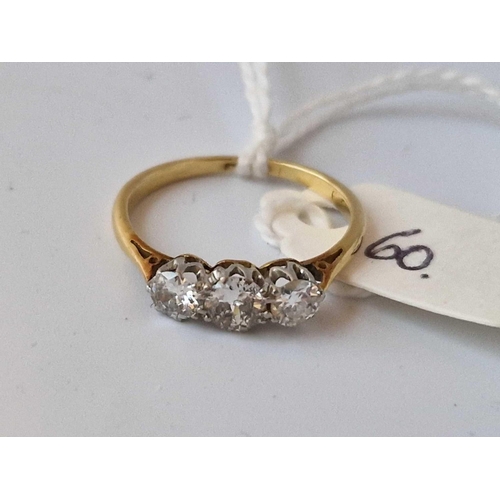 60 - A Edwardian 18Ct Gold And Platinum Three Stone Ring Approx 0.50 Carat Size L