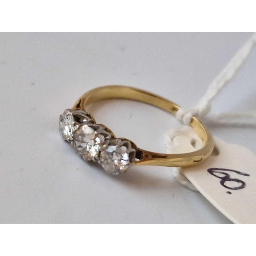 60 - A Edwardian 18Ct Gold And Platinum Three Stone Ring Approx 0.50 Carat Size L