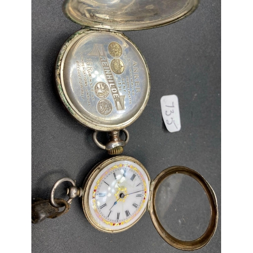 735 - A Gents Silver Pocket Watch And Ladies Silver Fob Watch