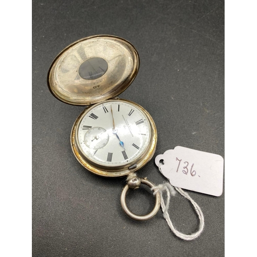 736 - A Gents Silver Half Hunter Pocket Watch By Cole & Son Sherborne With Seconds Dial