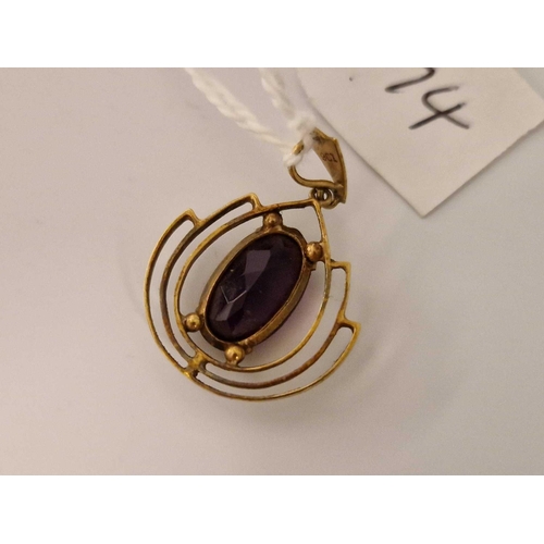 74 - A Vintage Amethyst Pendant 9Ct