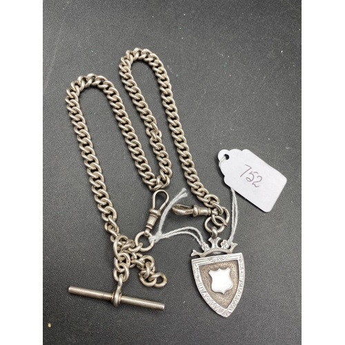 752 - A Good Quality Silver Albert With Shield Shaped Silver Fob