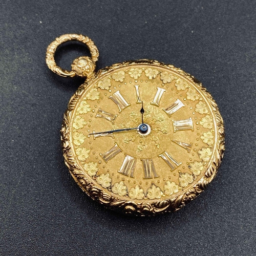 777 - An Antique French Open Faced Pocket Watch With Three Colour Gold Dial, 18Ct