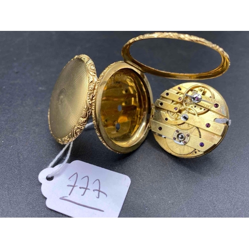 777 - An Antique French Open Faced Pocket Watch With Three Colour Gold Dial, 18Ct