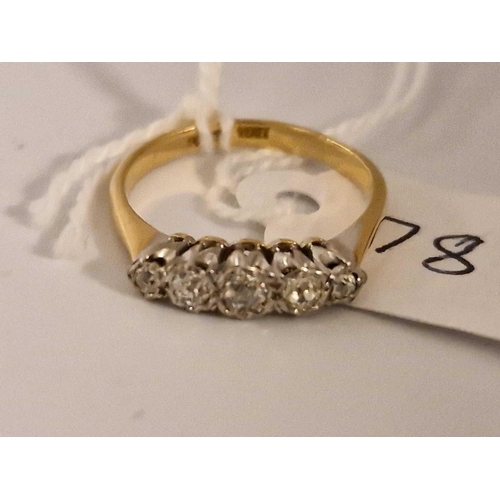 78 - A Five Stone Old Cut Diamond Ring � Ct In 18Ct Gold Size M 2.3G