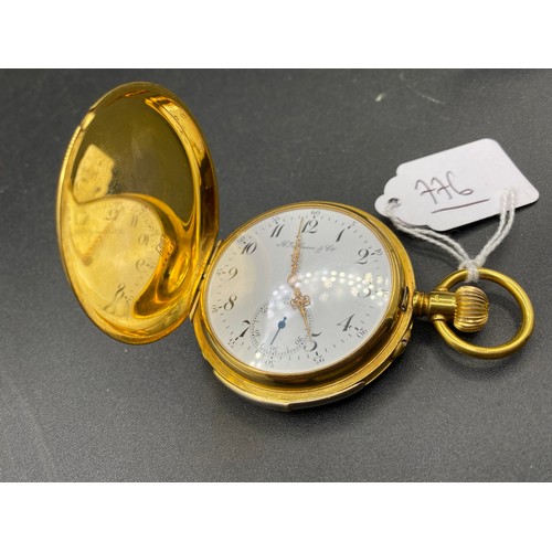 776 - A Gold Hunter Minute Repeater Pocket Watch, 14Ct With Seconds Dial, W/O