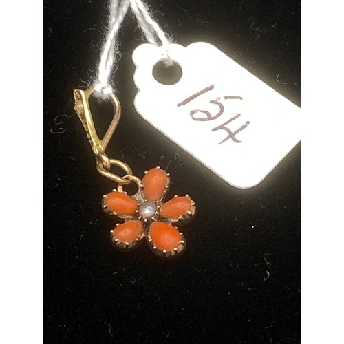 154 - A Victorian Coral & Pearl Leaf Shaped Pendant with Peal Set Bale