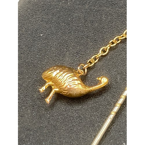 159 - A Gold Ostrich / Emu Stick Pin On Swing Chain