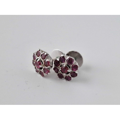 1 - A Pair Of White Gold Ruby Earrings 18Ct Gold 3.5 Gms