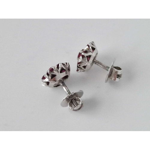 1 - A Pair Of White Gold Ruby Earrings 18Ct Gold 3.5 Gms