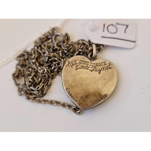 107 - A Silver Heart Pendant Depicting The Lovers By Raymond Peynet Inscription To Reverse On Chain 19 Inc... 