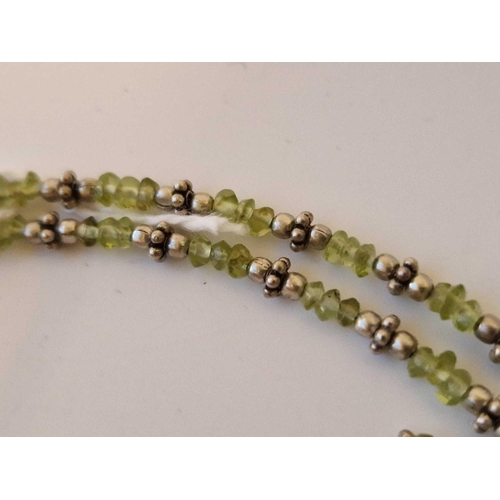 109 - A Moldavite Stone Pendant On Silver Peridot Fancy Bead Chain  16 Inch