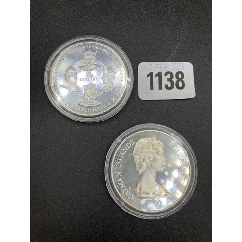 1138 - 2  Cayman Island 25$ Coins, 35.5G Each