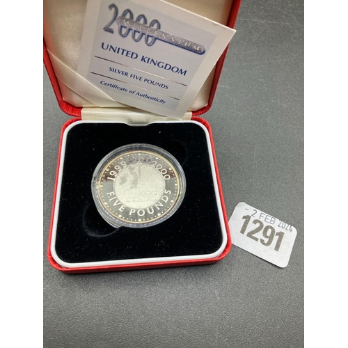 1291 - 2000 Millennium £5 .999 Silver Proof Limited Issue Boxed