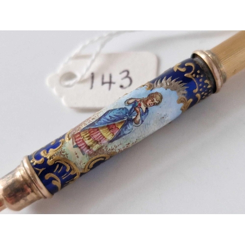 143 - A Pretty Enamel Pencil With Portrait Panel Of A Lady