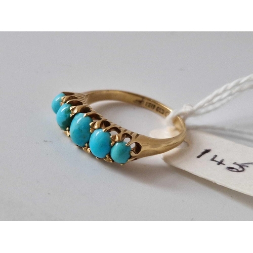 145 - A Five Stone Turquoise Ring 18Ct Gold Size O 4 Gms